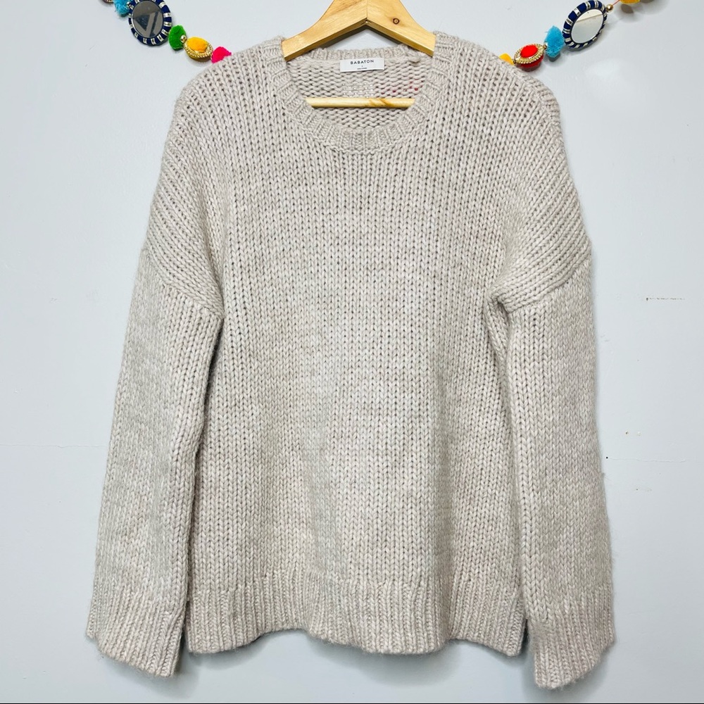BABATON ARTIZIA chunky knit tan crew neck sweater wool and alpaca blend